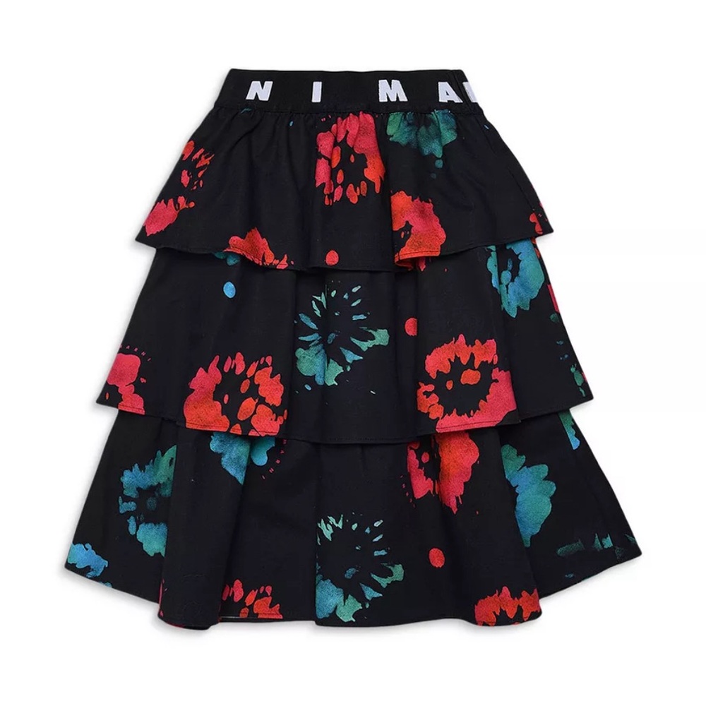 Marni Black Multicolor Tiered Floral Skirt